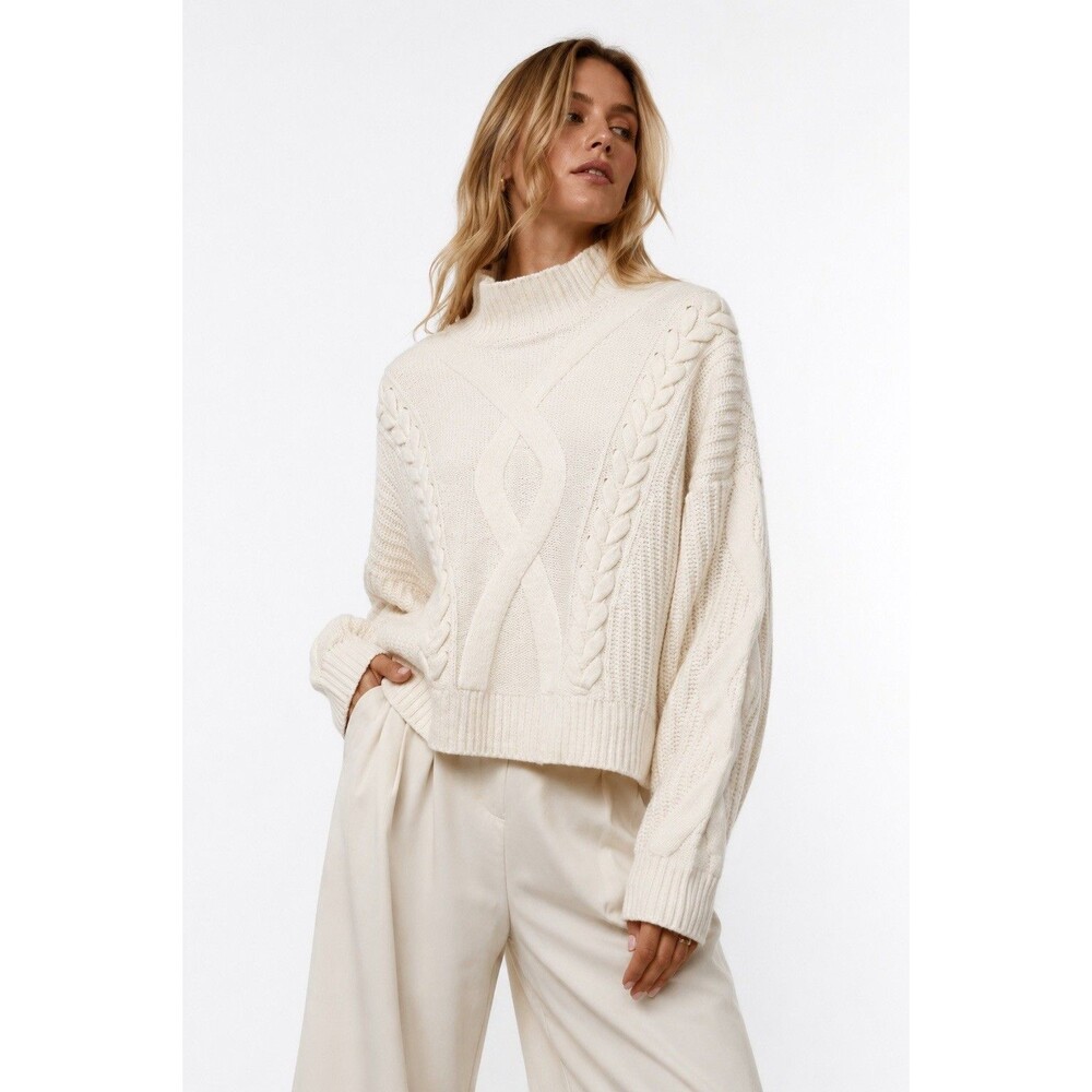 Elizabeth and James XXL Ivory Chunky Cable Knit Mock Neck Oversized Sweater